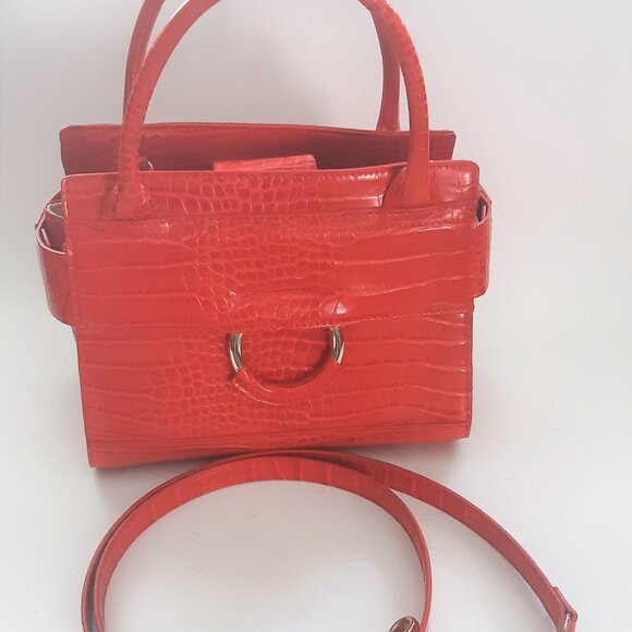 Sam Edelman Red Purse Alligator Croc Texture Cross Body Chiara Model Mint Condit - Picture 9 of 11
